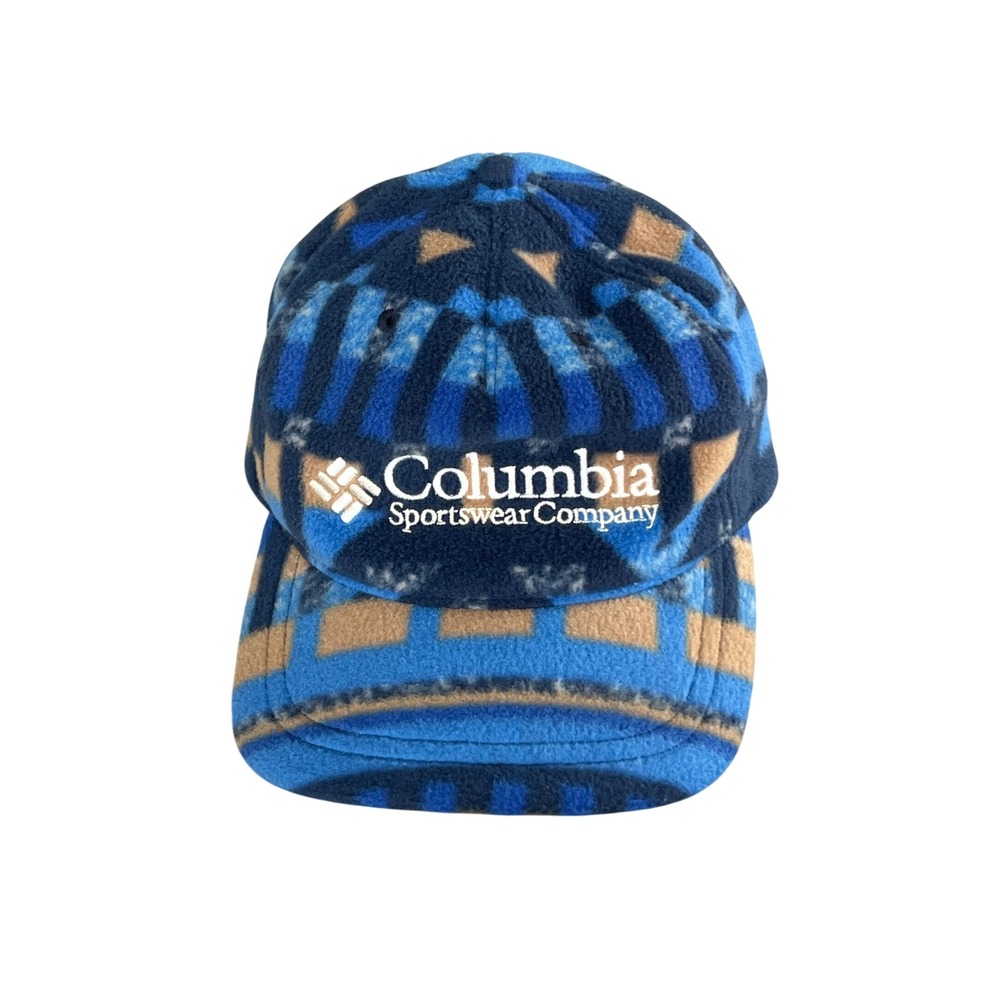 Columbia Fleece Hat Blue Aztec Geometric Print Flexfit Ball Cap Mens SM CU0225